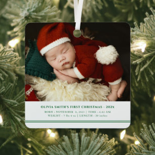 Babys First Christmas Birth Stats Announcement Metal Tree Decoration