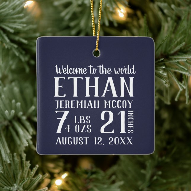Baby's First Christmas Birth Stats Photo Ceramic Ornament (Tree)