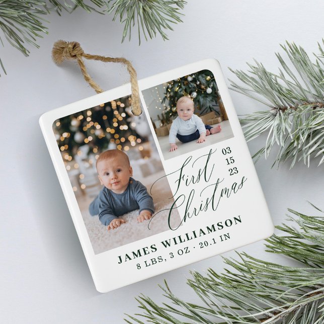 Baby's First Christmas Birth Stats Photo Gallery Ceramic Ornament (Baby's First Christmas Birth Stats Photo Gallery Ceramic Ornament)