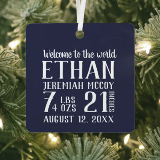 Baby's First Christmas Birth Stats Photo Metal Tree Decoration
