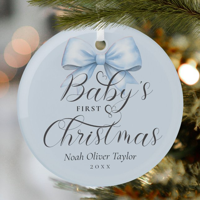 Baby's First Christmas Blue Bow Keepsake Glass Tree Decoration (Creator Uploaded)