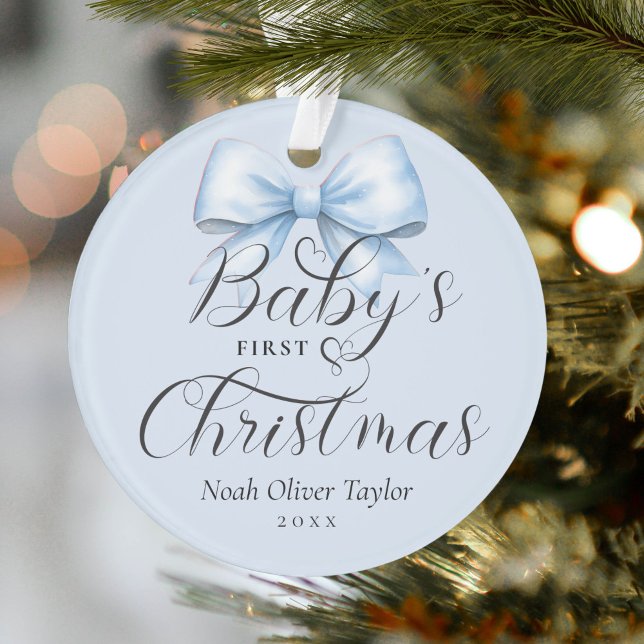 Baby's First Christmas Blue Bow Keepsake Ornament (Creator Uploaded)