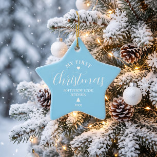 Baby's First Christmas Blue Custom Name Keepsake Ceramic Tree Decoration