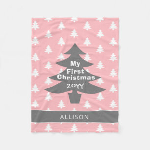 Babys First Christmas Blush Pink Personalised Fleece Blanket