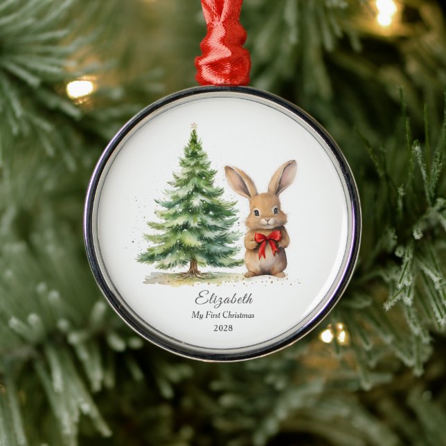 Baby's First Christmas Bunny Personalised  Metal Tree Decoration (Tree)