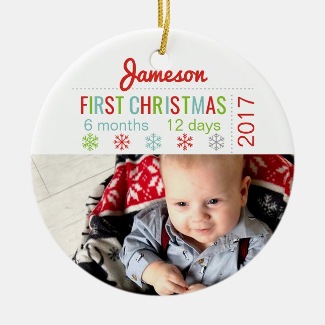 Baby's First Christmas Ceramic Snowflake Ornament (Front)