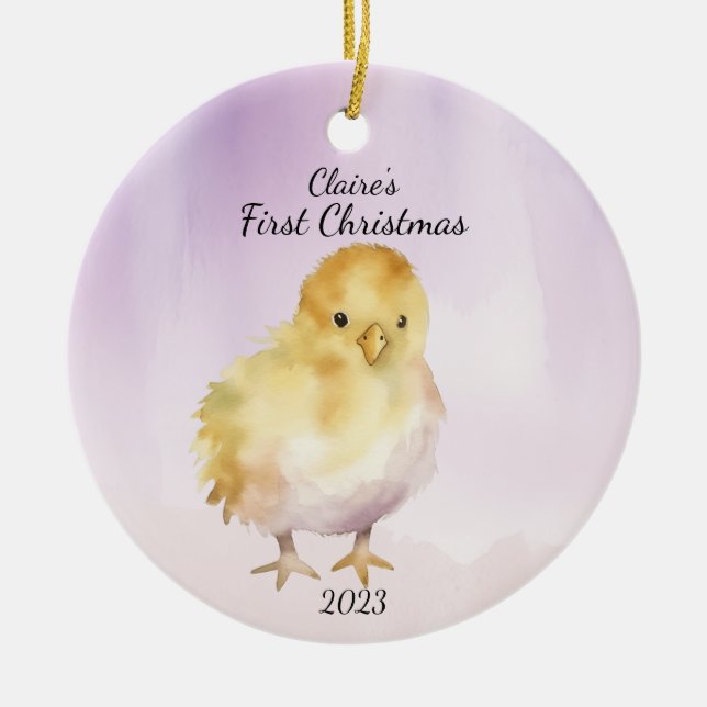 Baby's First Christmas Chick Personalised Ceramic Tree Decoration (Front)