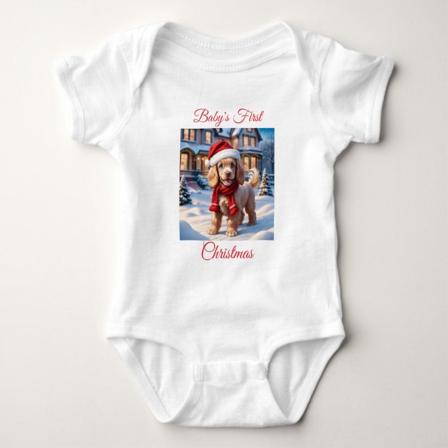 Baby's First Christmas Cocker Spaniel Baby Bodysuit (Front)