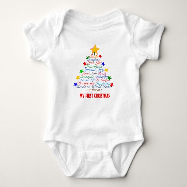Baby's First Christmas Colourful Tree Stars  Baby Bodysuit (Front)