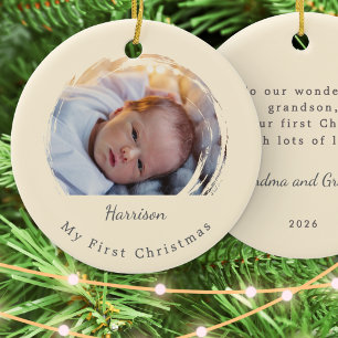 Baby's First Christmas Cream Custom Photo Keepsake Ceramic Tree Decoration
