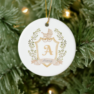Baby's First Christmas   Crest Monogram Ceramic Tree Decoration