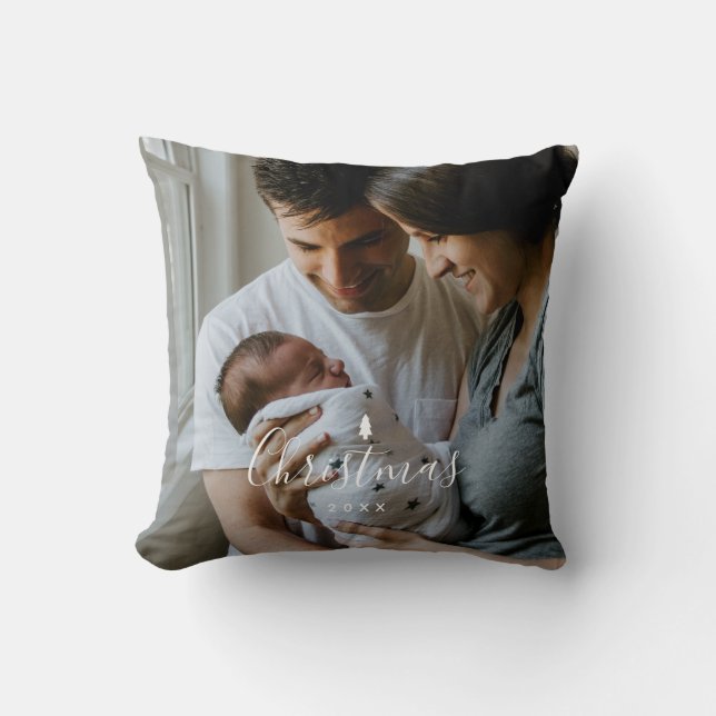 Baby's First Christmas Custom 2-photo White Script Cushion (Front)