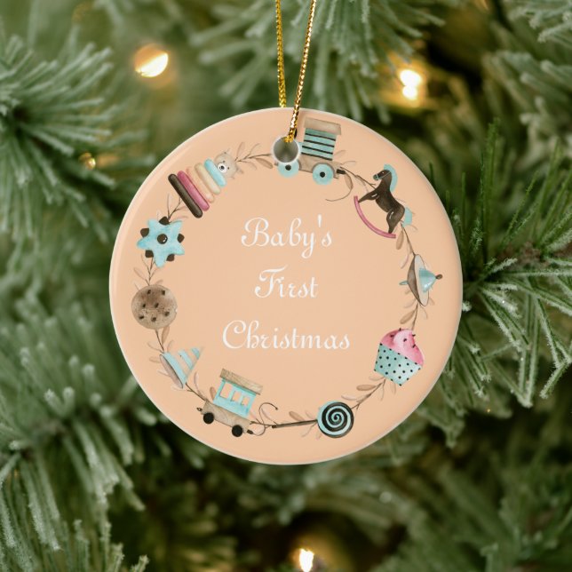 Baby's First Christmas Custom Colour and Text Ceramic Tree Decoration (Tree)