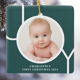 Baby's First Christmas Custom Keepsake Photo Green Ceramic Ornament