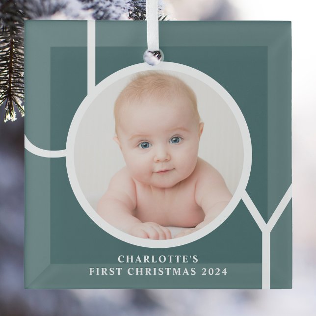 Baby's First Christmas Custom Keepsake Photo Green Glass Tree Decoration (Creator Uploaded)