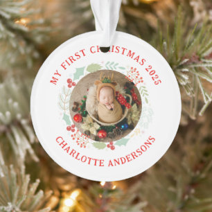 Baby's First Christmas Custom Name 2 Photo Ornament