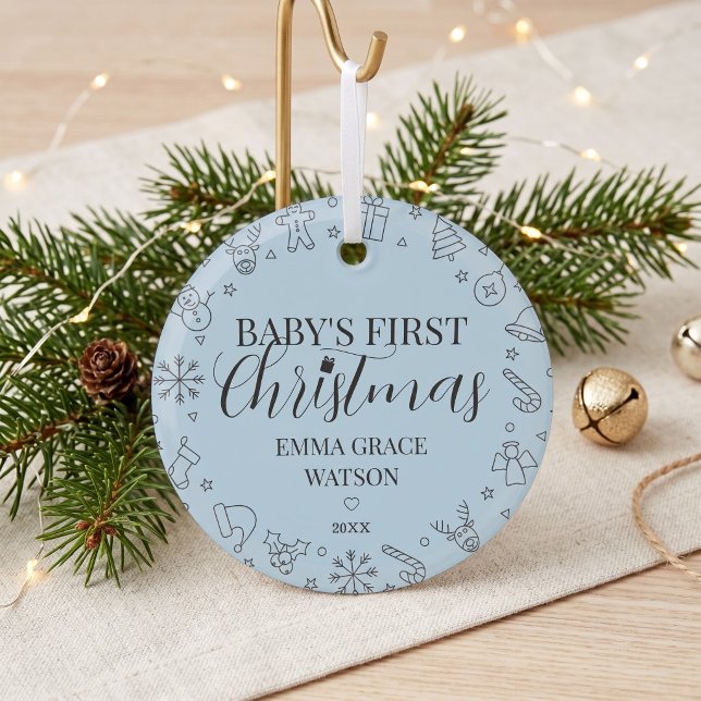 Baby's First Christmas Custom Name Keepsake Blue Glass Tree Decoration (Creator Uploaded)