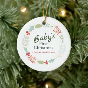 Baby's First Christmas Custom Name Photo Ceramic Tree Decoration