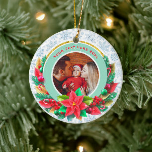 Baby's First Christmas Custom Name Photo Keepsake Ceramic Tree Decoration