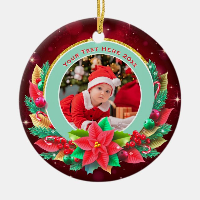 Baby's First Christmas Custom Name Photo Keepsake Ceramic Tree Decoration (Front)