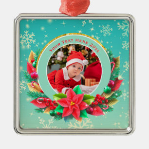 Baby's First Christmas Custom Name Photo Keepsake Metal Tree Decoration