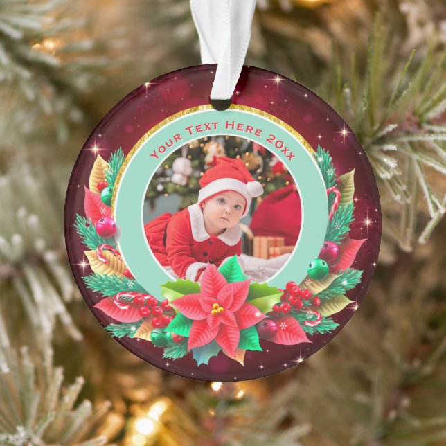 Baby's First Christmas Custom Name Photo Keepsake Ornament (Tree)