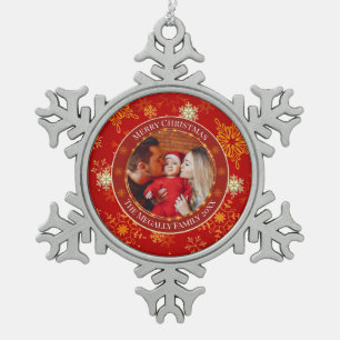 Baby's First Christmas Custom Name Photo Keepsake Snowflake Pewter Christmas Ornament