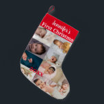 Baby's First Christmas Custom Photo Collage Name  Small Christmas Stocking<br><div class="desc">Personalise your CHRISTMAS stocking with your baby's photos and custom text.
The custom template has 9 photos of your baby and custom name text.
Make the first Christmas celebration of your child more special with this personalised photo stockings.</div>