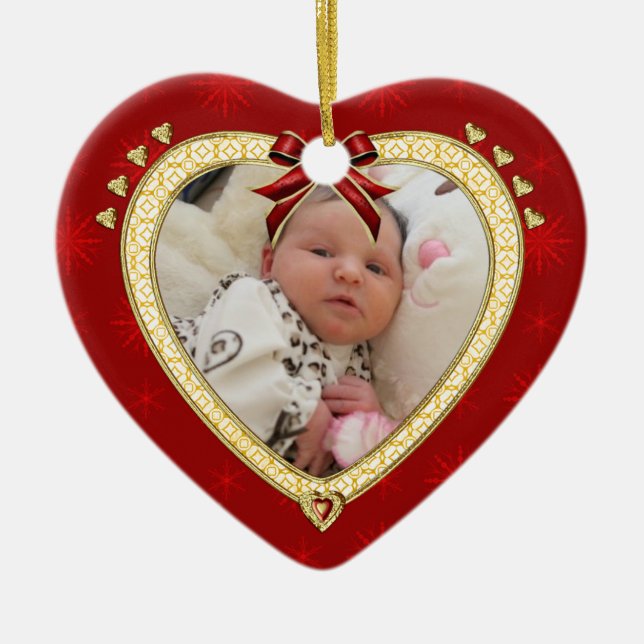 Baby's First Christmas Custom Photo Heart Ornament (Front)