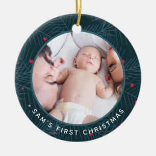 Baby's First Christmas Custom Photo Modern Spruce Ceramic Tree Decoration