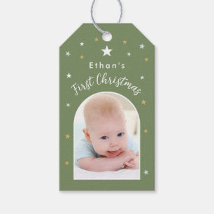 Baby's First Christmas Custom Photo Sage Green Gift Tags