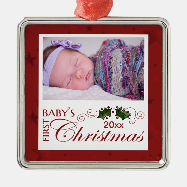 Baby's First Christmas - Custom Photo/Year Metal Tree Decoration (Front)