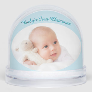 Baby's First Christmas Custom Photos Light Blue Snowglobe