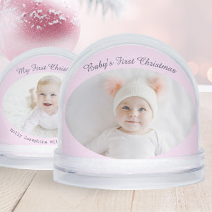 Baby's First Christmas Custom Photos Pretty Pink Snowglobe