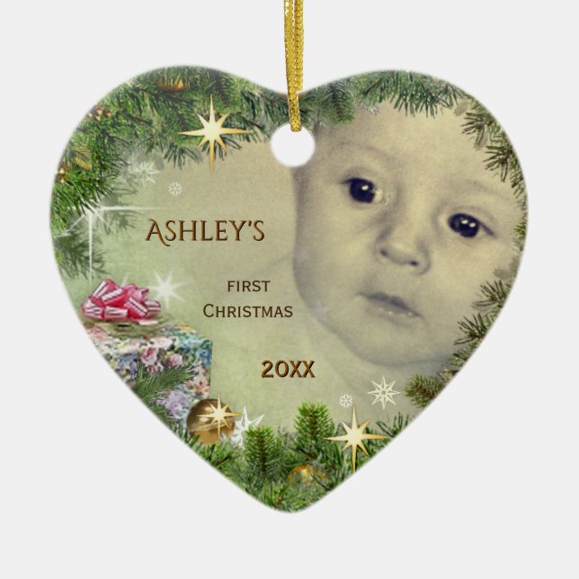 Baby's First Christmas (customisable) Ceramic Tree Decoration (Front)
