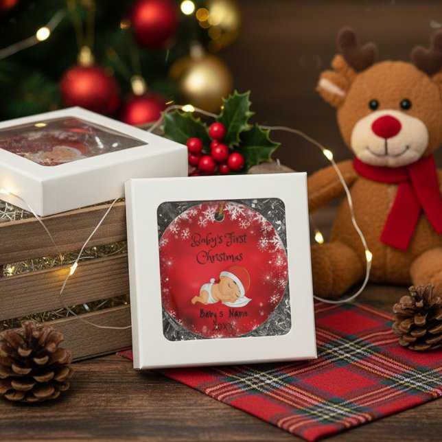 Baby's First Christmas , customise baby's name Ceramic Tree Decoration (Creator Uploaded)