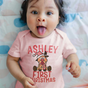 Baby's First Christmas Cute Baby Reindeer Baby Bodysuit