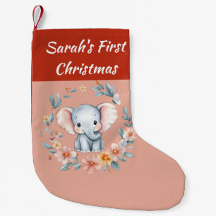 Baby's First Christmas Cute Elemphant Floral Small Christmas Stocking