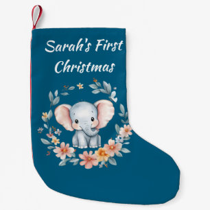 Baby's First Christmas Cute Elemphant Floral Small Christmas Stocking