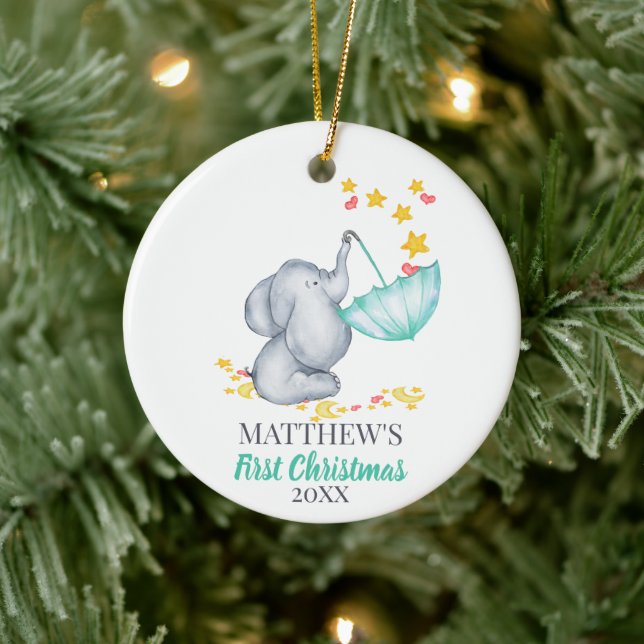 Baby's First Christmas Cute Elephant and Stars Ceramic Tree Decoration (Tree)