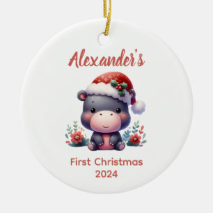 Baby's first Christmas cute Hippo baby Animal Ceramic Tree Decoration