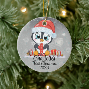 Baby's First Christmas cute penguin Christmas hat  Ceramic Tree Decoration