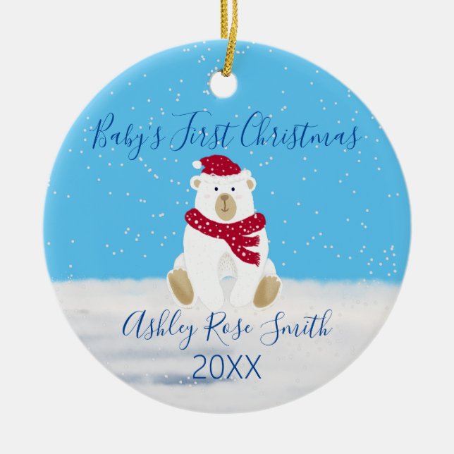 Baby's first Christmas cute polar bear winter Ceramic Tree Decoration (Front)
