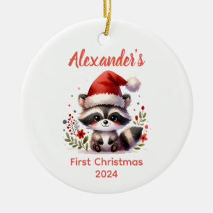 Baby's first Christmas cute Racoon baby Animal Ceramic Tree Decoration