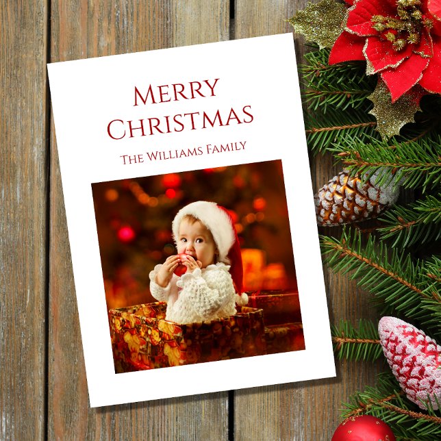 Baby's First Christmas Cute Santa Photo Red Holiday Card (Creator Uploaded)