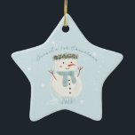 Baby's First Christmas Cute Snowman and Snowflake Ceramic Tree Decoration<br><div class="desc">๐ Check out our heartwarming Christmas ornament design, beautifully highlighting a hand-painted watercolor snowman amidst a dance of gentle snowflakes. There's a cosy nook for you to personalise with your baby boy's name and feature a beloved photo. It's the quintessential memento for your little one's first festive season or any...</div>