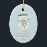 Baby's First Christmas Cute Snowman and Snowflake Ceramic Tree Decoration<br><div class="desc">🎄 Check out our heartwarming Christmas ornament design,  beautifully highlighting a hand-painted watercolor snowman amidst a dance of gentle snowflakes. ❄️⛄🌟</div>