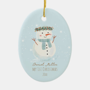 Baby's First Christmas Cute Snowman and Snowflake Ceramic Tree Decoration