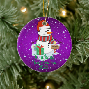 Baby's First Christmas cute snowman modern colour Ceramic Tree Decoration