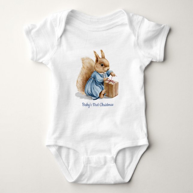 Baby's First Christmas | Cute Squirrel Baby Bodysuit (Front)